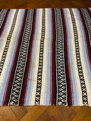 Vintage Mexican Serape Blanket Rug Southwestern Stripes Red Blue White
