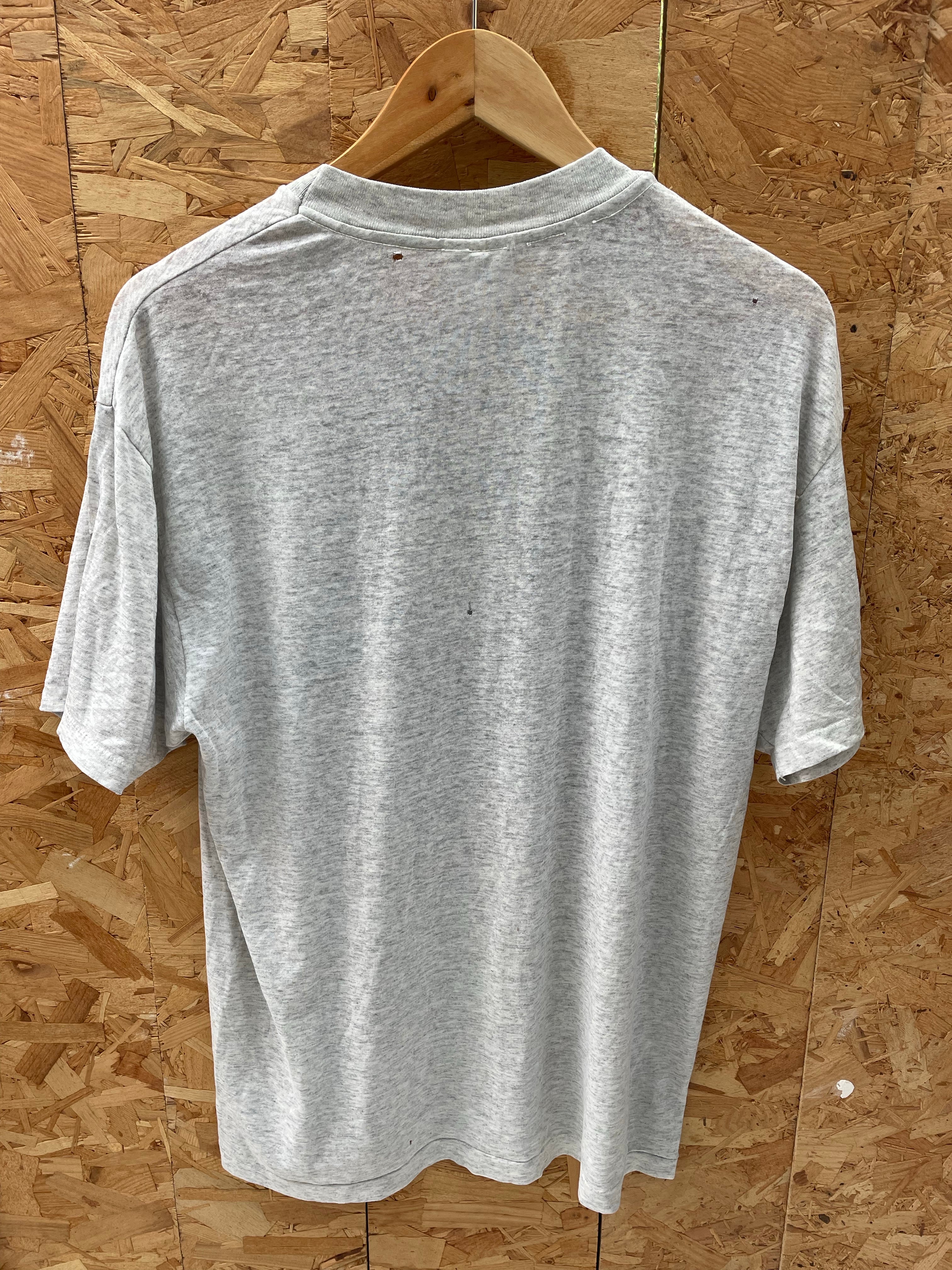 Vintage 90s Thrashed Single Stitch Hanes T-Shirt DGN Gray - Size L
