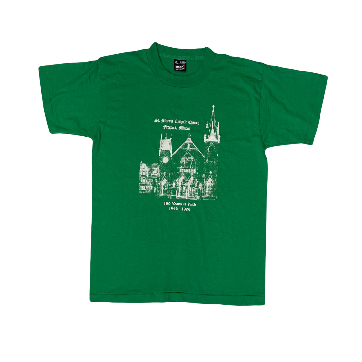 Vintage 90s BEST M Green St. Mary's Catholic Church Freeport Illinois T-Shirt