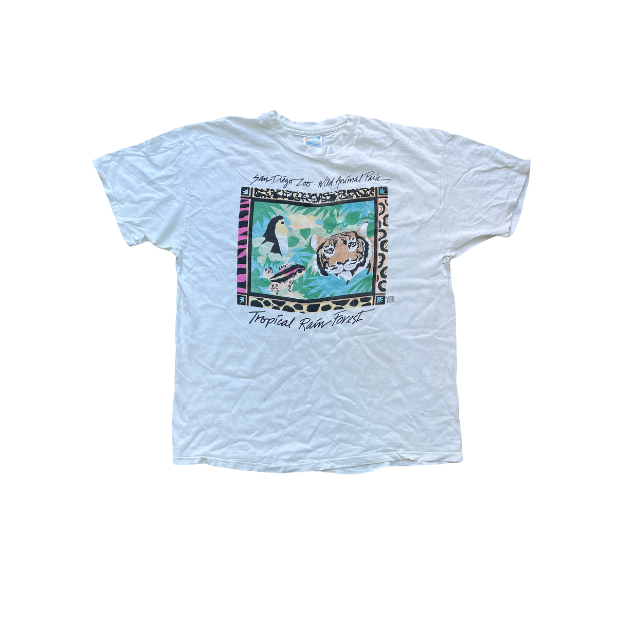 Vintage 90s Thrashed San Diego Zoo Single Stitch T-Shirt - White - Size XL