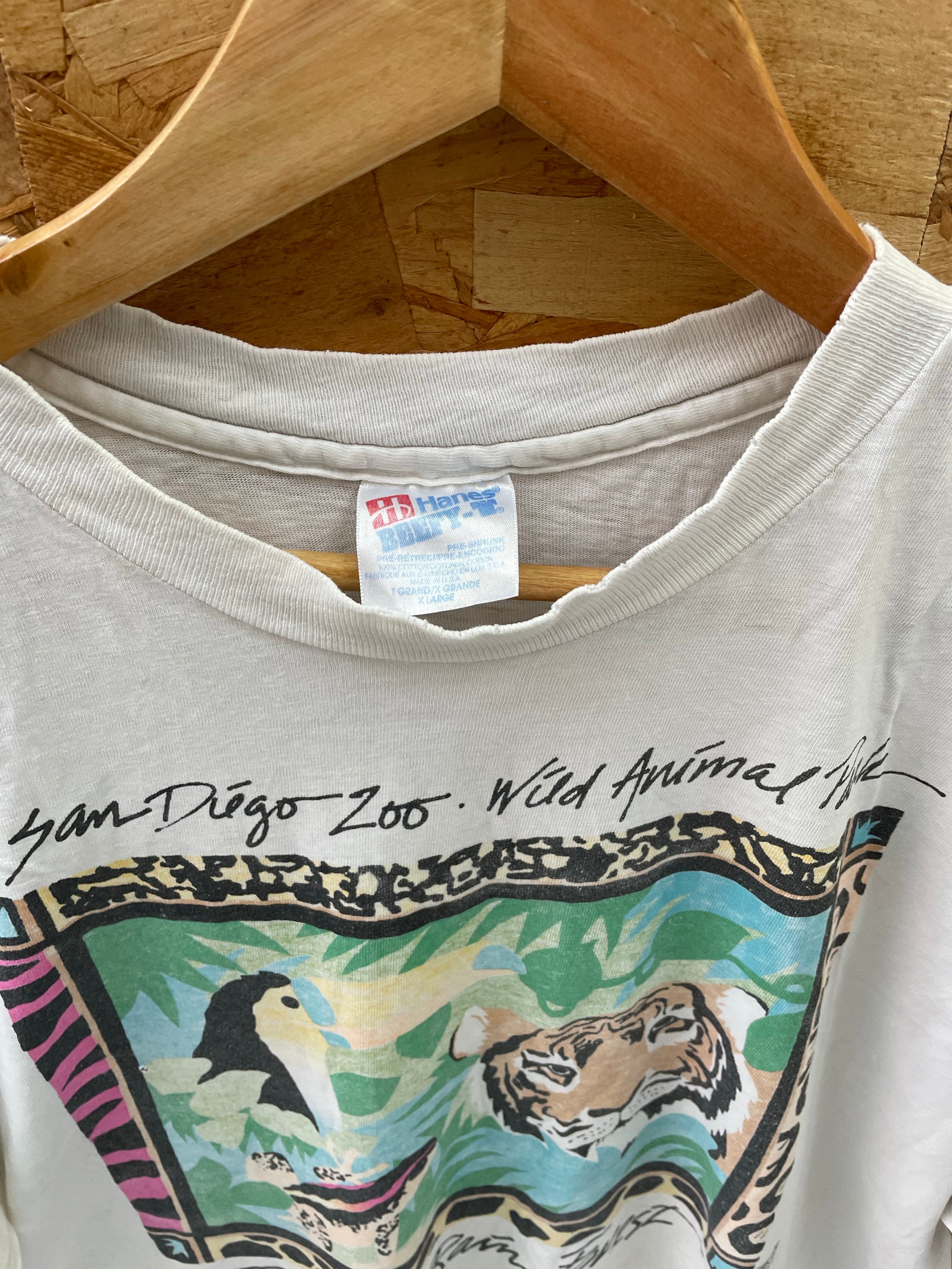 Vintage 90s Thrashed San Diego Zoo Single Stitch T-Shirt - White - Size XL