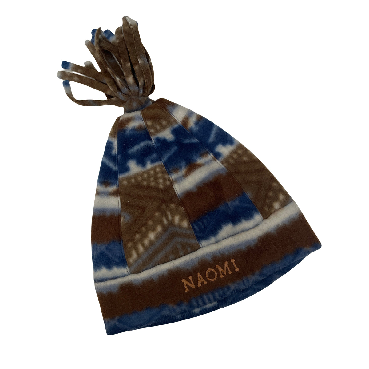 Naomi Fleece Beanie Hat Blue Brown White Tie Dye Tassel Winter Warm Unisex