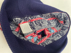 Vintage Fair Isle Knit Beanie Hat Navy Blue Red White Blue Snowflake Pattern