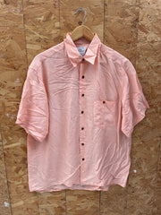 Gianni Rusconi Men's M Peach Short Sleeve Button Up Shirt - Vintage Silk Shirt