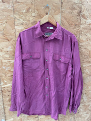 Globe Trotter Shirts Men's Medium Burgundy Silk Button-Up Long Sleeve Shirt