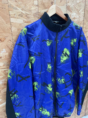 Vintage 90s Abstract Cycling Jacket Blue Neon Graphic Print Full Zip Size XXL