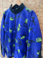 Vintage 90s Abstract Cycling Jacket Blue Neon Graphic Print Full Zip Size XXL