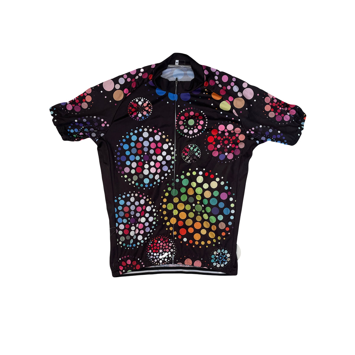 XXL Cycling Jersey Short Sleeve Black Multi-Color Dot Print Full Zip Bike Shirt
