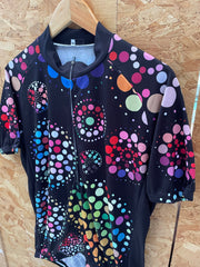 XXL Cycling Jersey Short Sleeve Black Multi-Color Dot Print Full Zip Bike Shirt