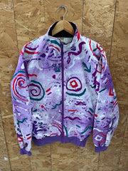 Vintage Bicycle Line Track Jacket XL Purple Abstract Print Full Zip Retro 90s