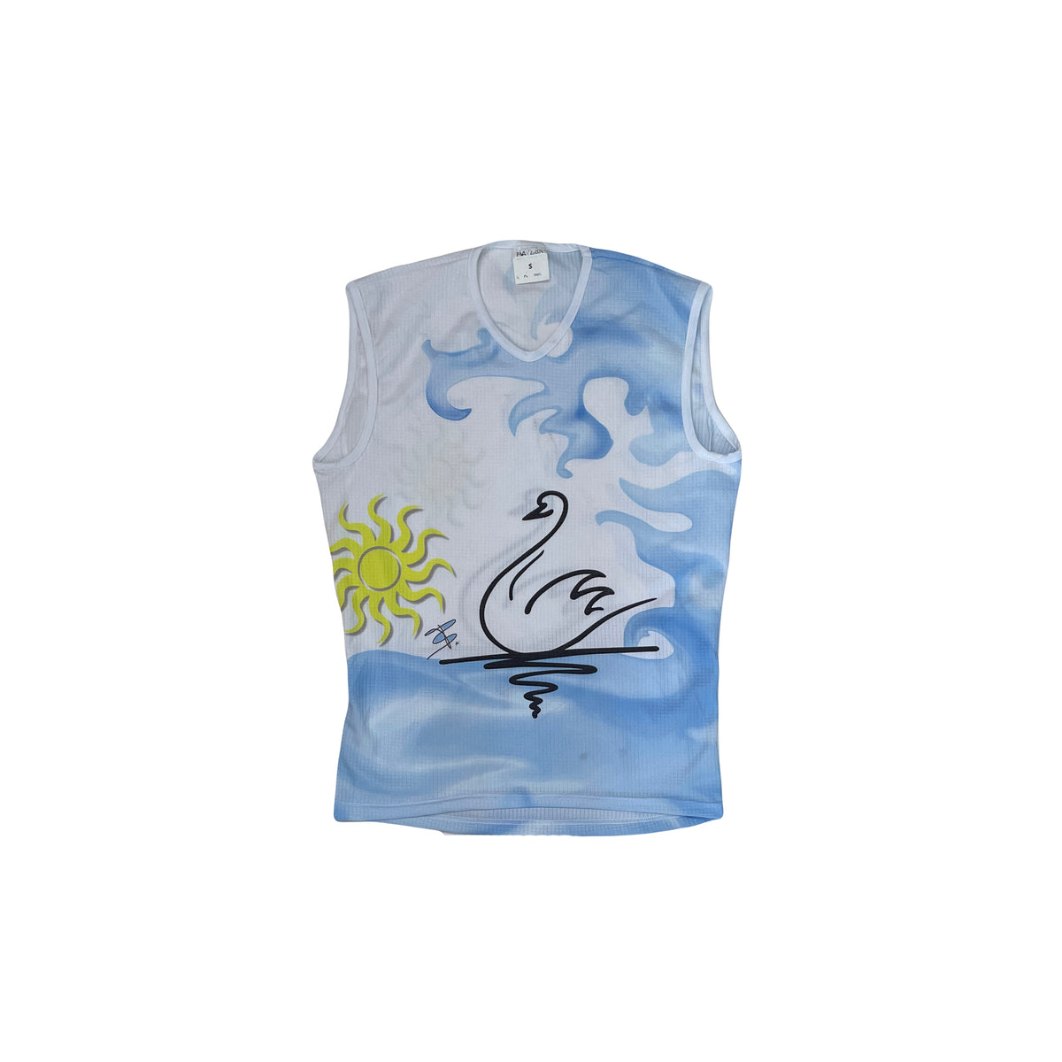 Maverik Cycling Sleeveless Shirt Vest Sun Swan Graphic White Blue Size S