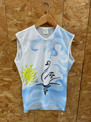 Maverik Cycling Sleeveless Shirt Vest Sun Swan Graphic White Blue Size S