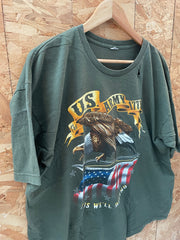 Vintage US Army 1775 Eagle Flag T-Shirt Men's Green Size XL Used