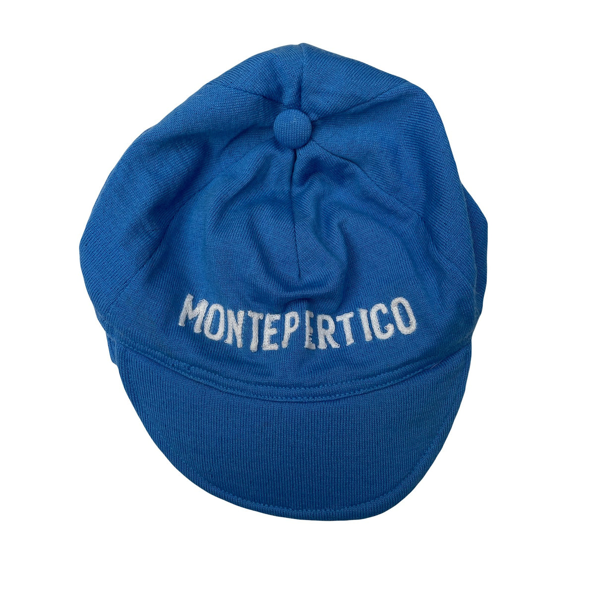 Vintage 70s Italian Montepertico Blue Knit Cycling Cap Hat