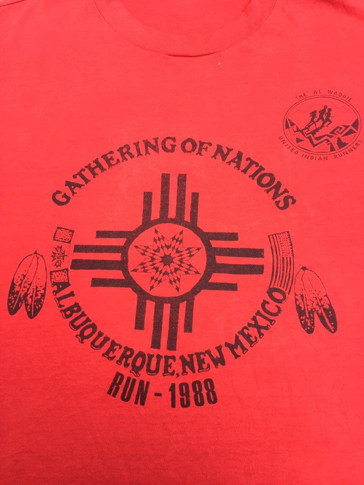 Vintage 80s Gathering of Nations Albuquerque New Mexico marathon USA red single stitch t shirt size