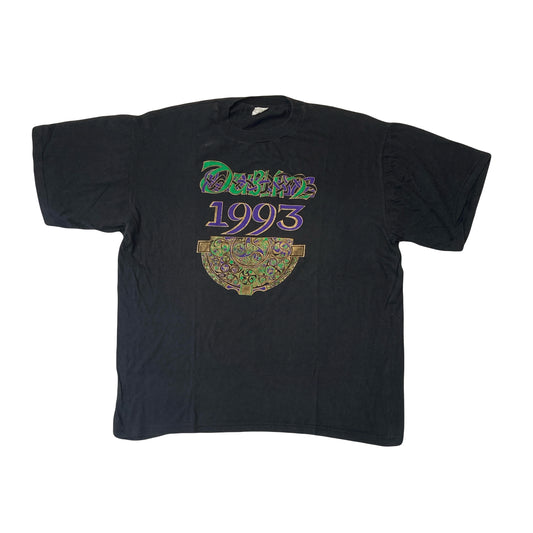 Vintage 93 Dublin Celtic folk art souvenir black green purple t-shirt size XL