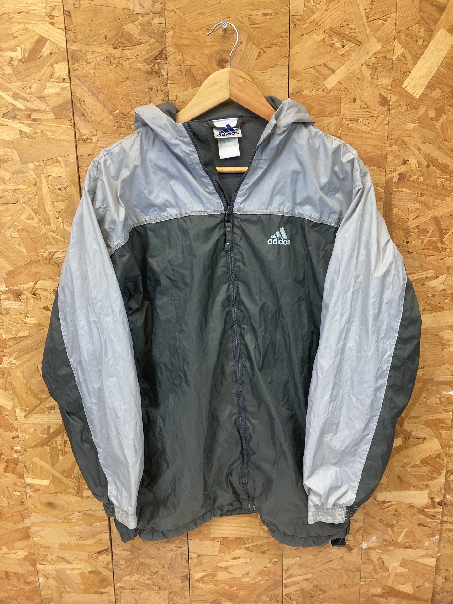 Vintage 90s Adidas two tone grey fleece lined windbreaker waterproof jacket size large