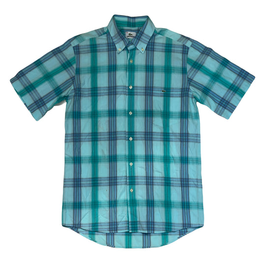 Vintage Y2K turquoise blue check short short sleeve mod shirt size 42 by Lacoste