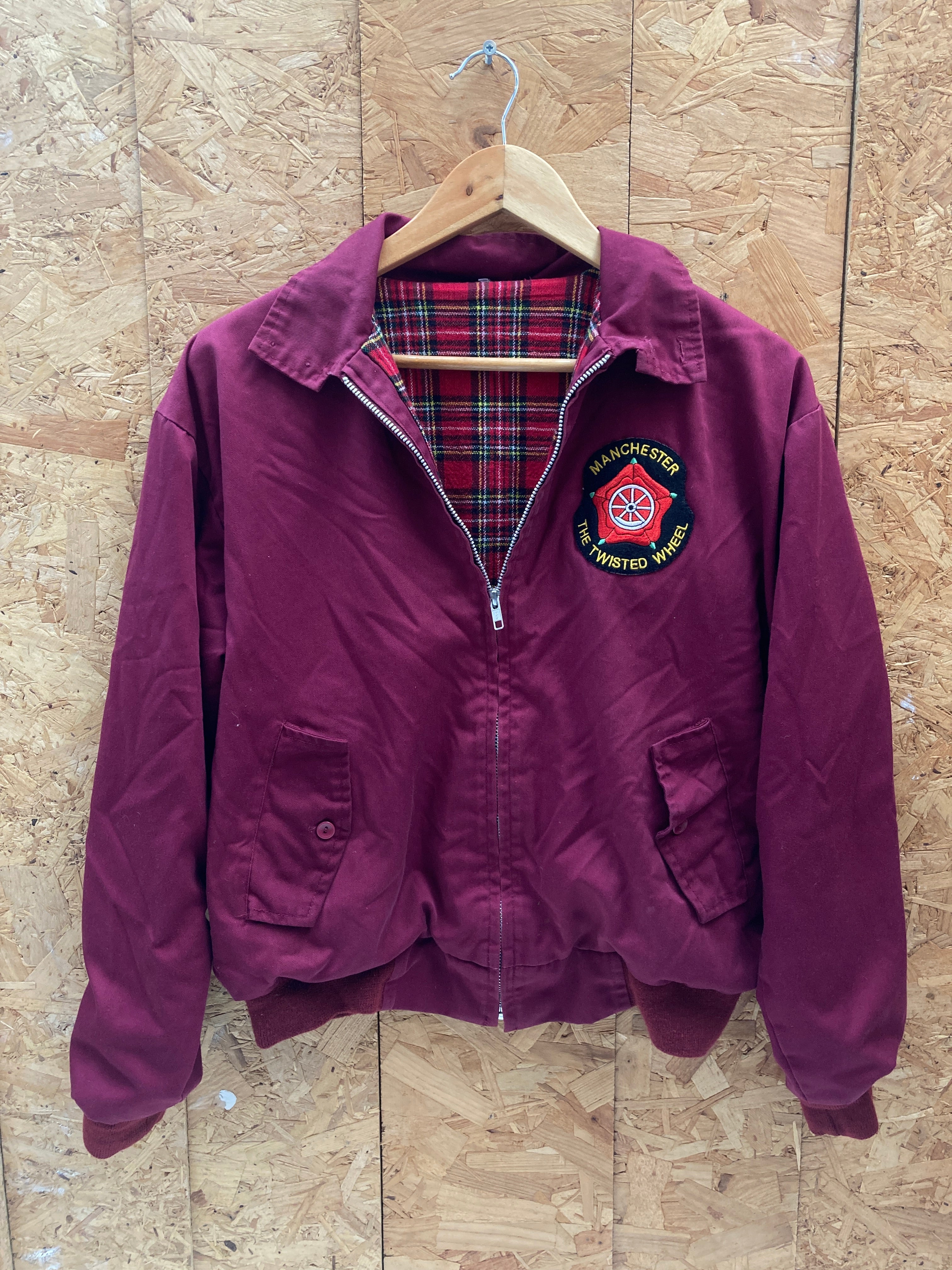 Vintage MOD soul skin punk maroon tartan inner Harrington style jacket size S