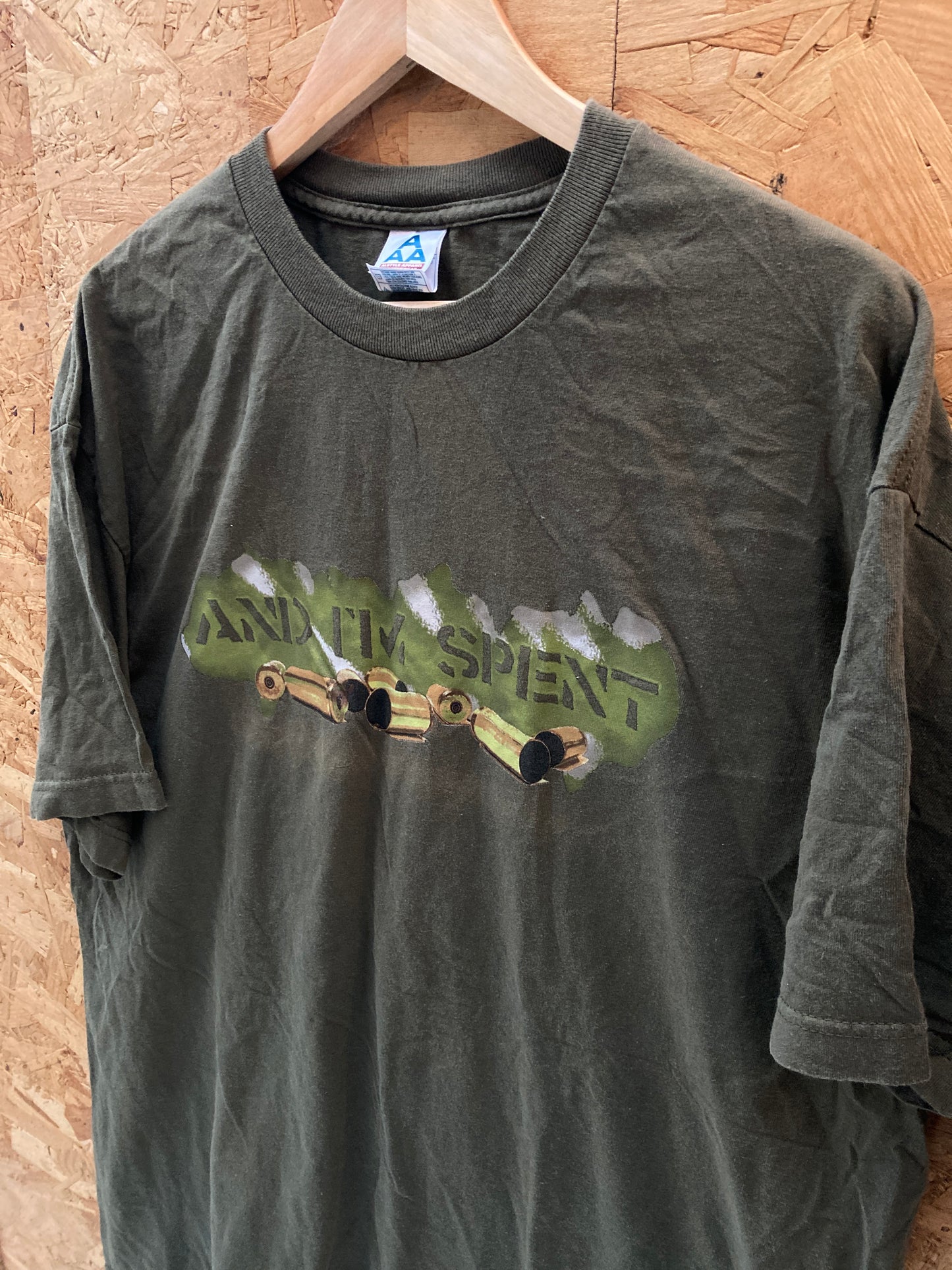 Vintage Y2K And Im Spent olive drab green ammo souvenir t-shirt size XL