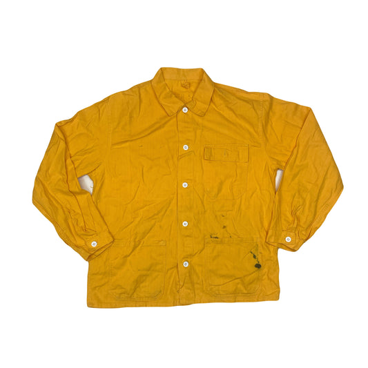 Vintage 70s yellow distressed herringbone cotton button up chore factory engineer workers utility ja