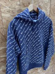 Champion Reverse Weave All-Over Logo Hoodie Sweatshirt Men's Medium Navy Blue