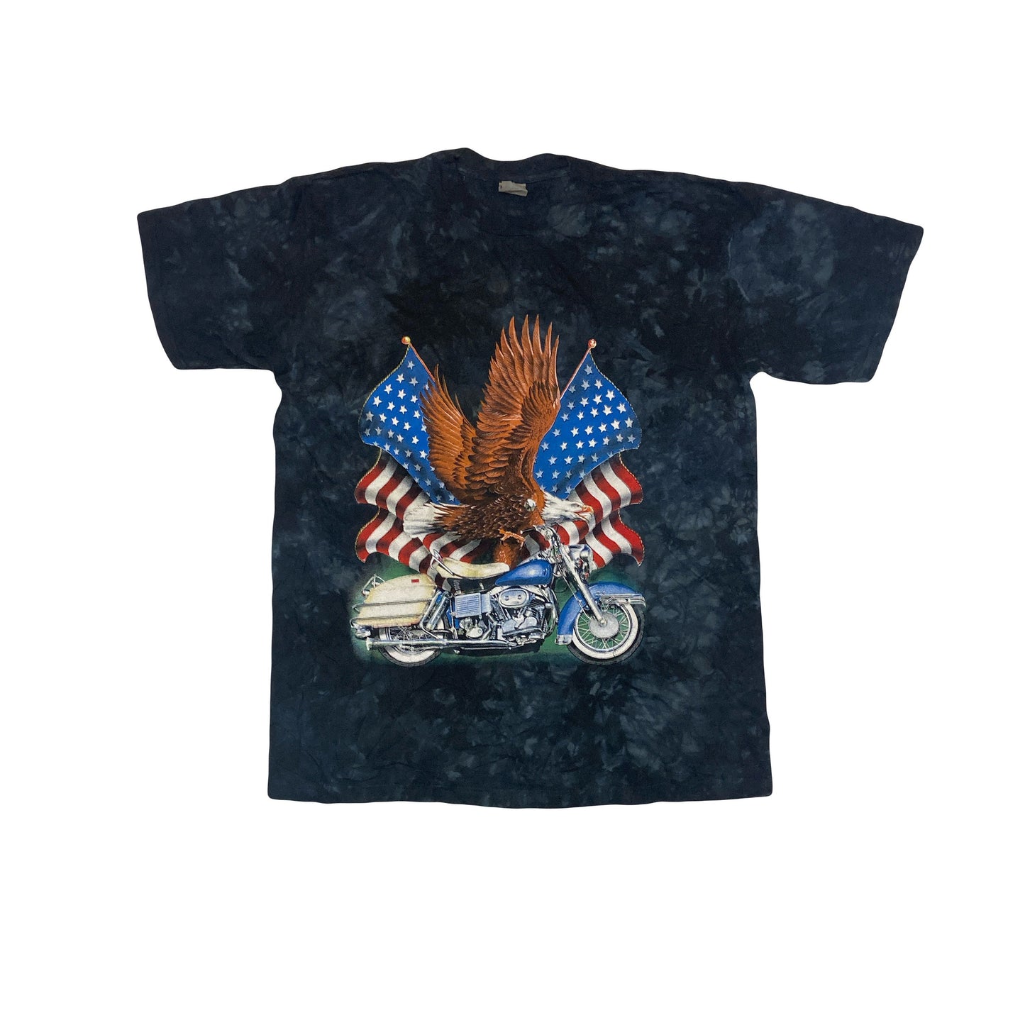 Vintage 90s American Eagle on Harley USA souvenir black tie dye patriotic t-shirt size large