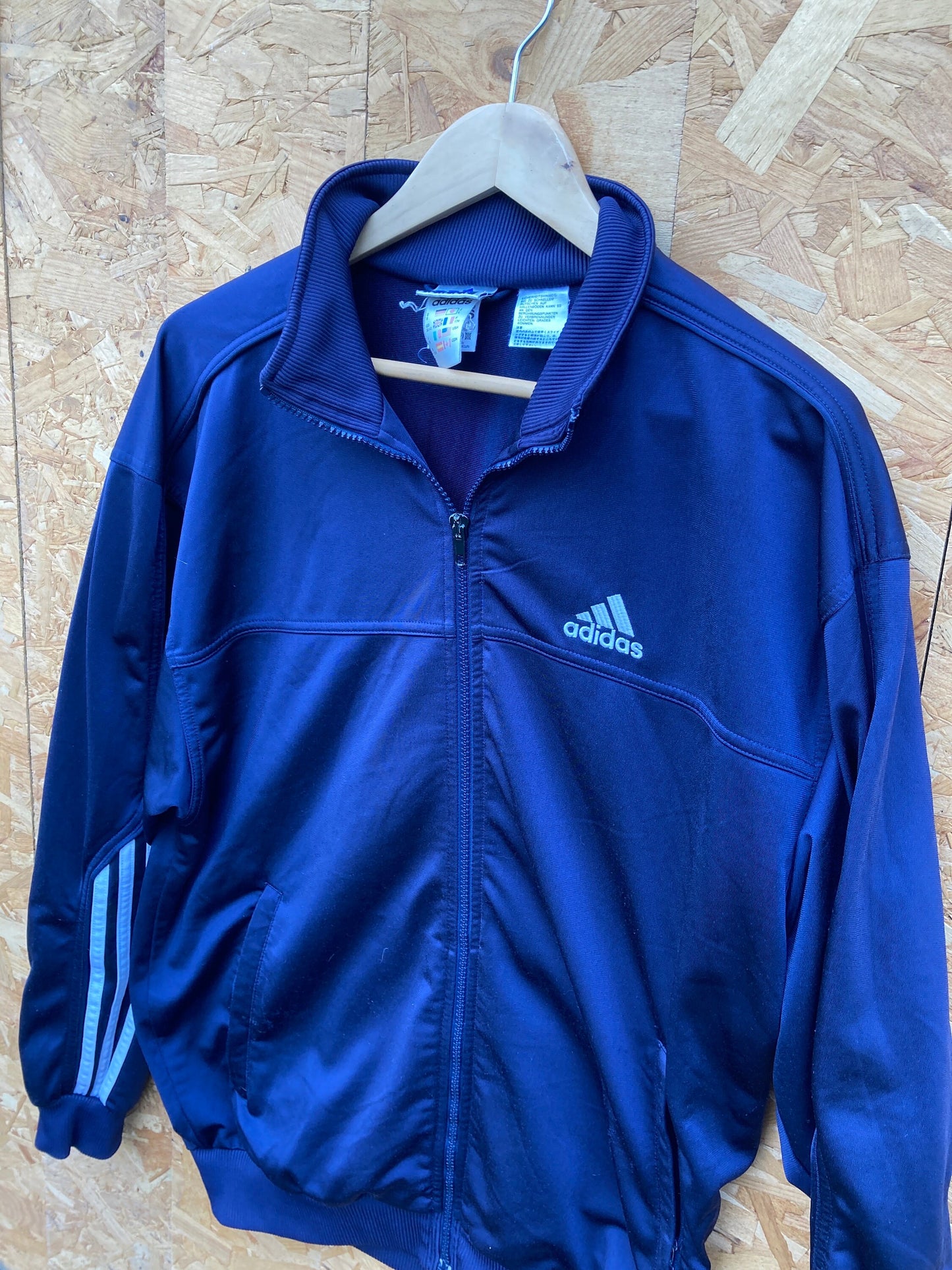 Vintage Y2K Adidas zip track top navy blue with white stripes size large 38/40