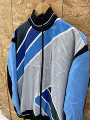 Vintage Cycling Track Jacket Blue Grey Black Geometric L