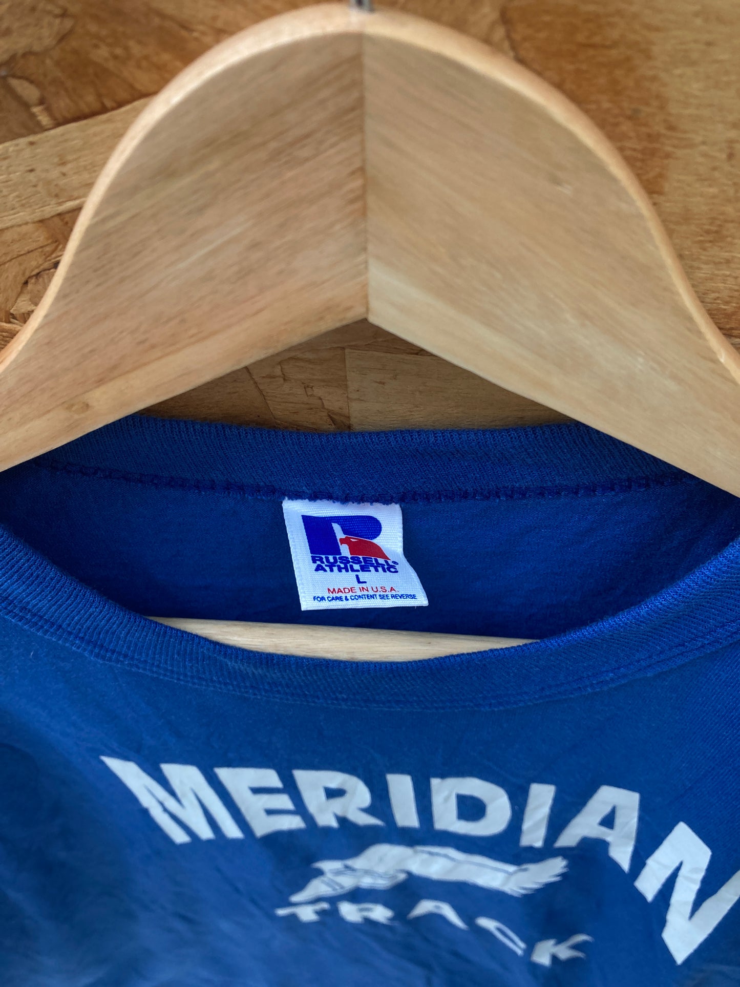 Vintage 80s Meridian Track single stitch t-shirt size large by Russel Athletic