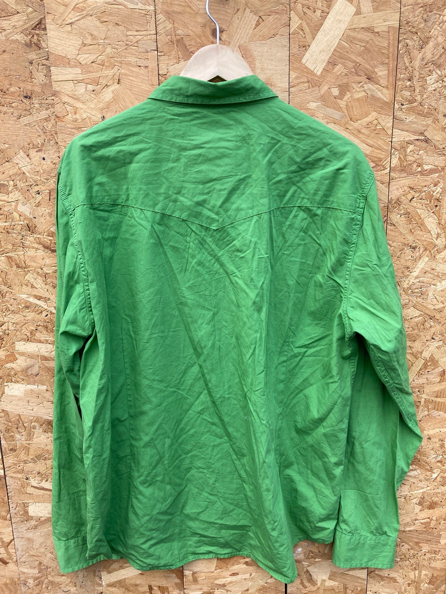 Vintage 90s cactus green cotton cowboy snap button twin pocket long sleeve western shirt size XL