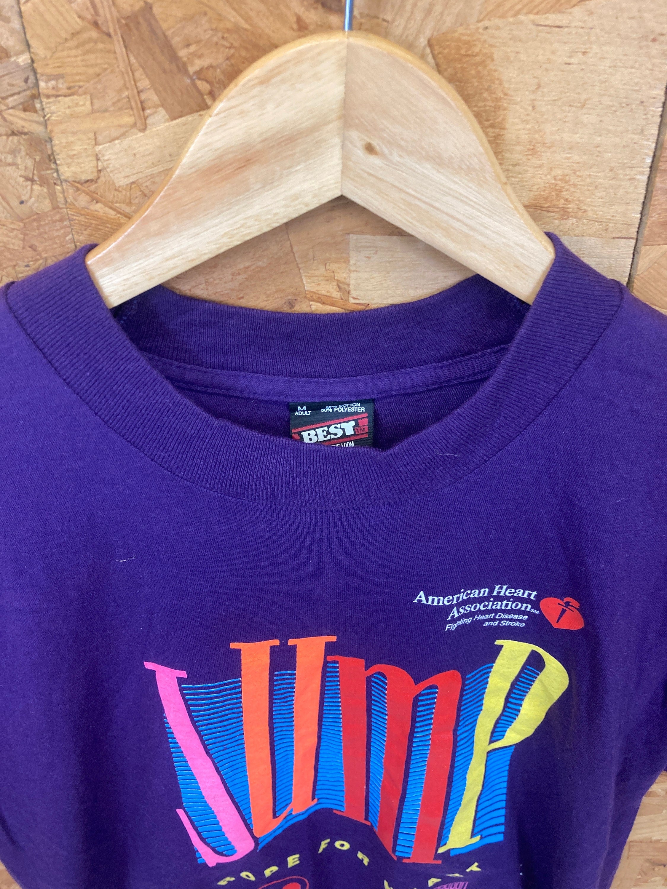 Vintage 90s Jump hope for heart  USA marathon souvenir quirky purple single stitch t-shirt size medi
