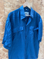Vintage 90s navy blue 100% pure silk satin oversized short sleeve shirt size large by Enrico Mantoni