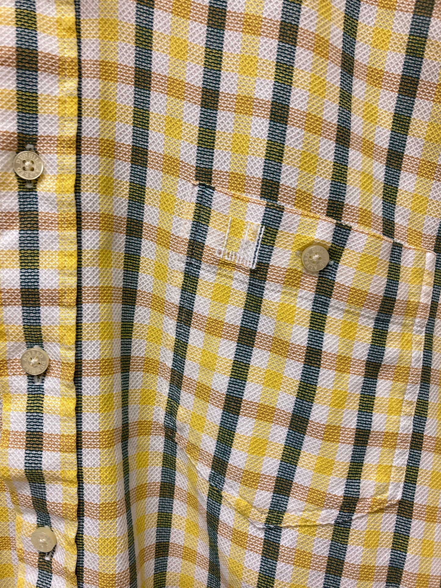 Vintage 90s Dunhill mustard yellow green white flannel check brushed cotton shirt size small