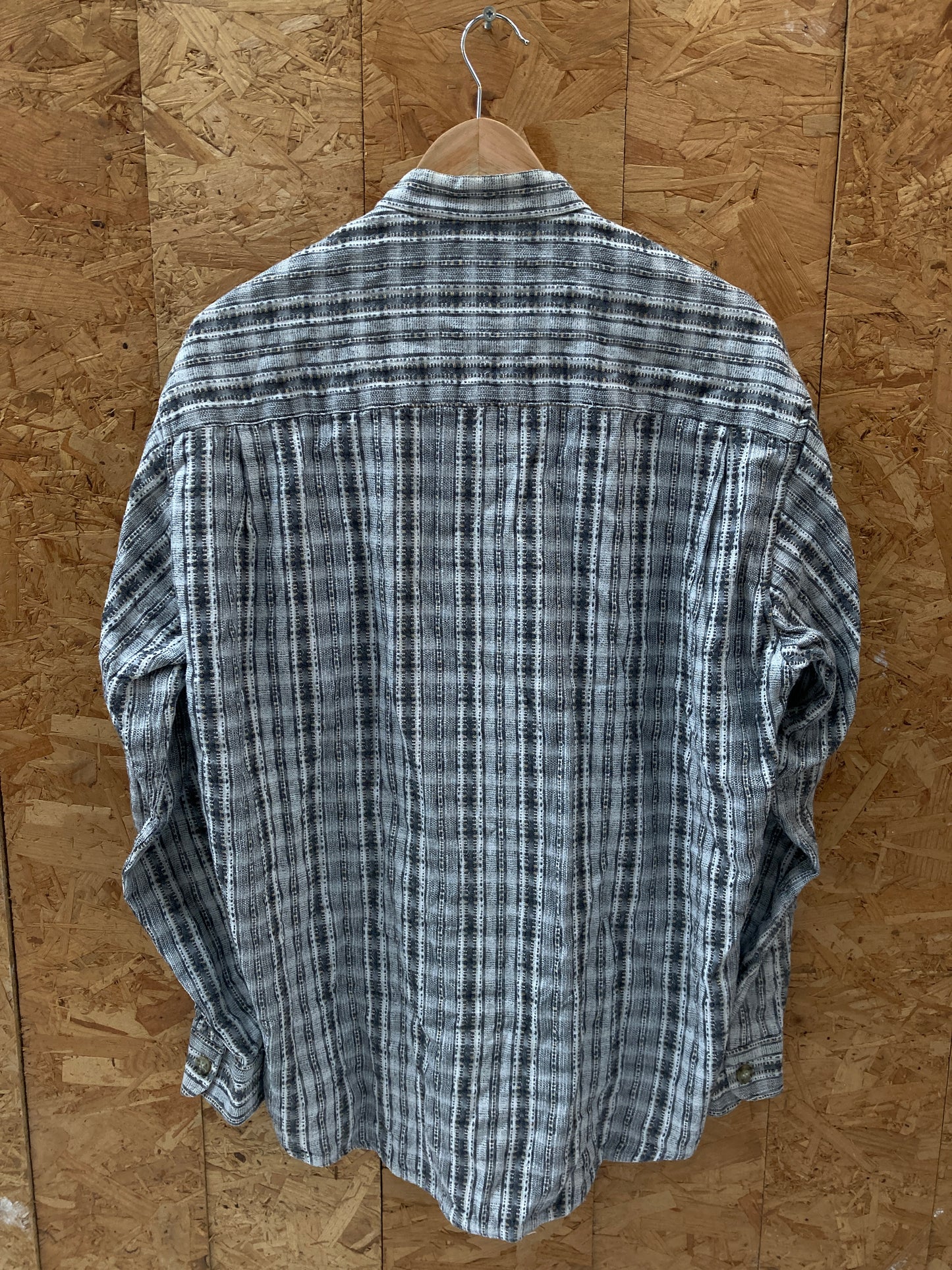 Vintage 90s beige brown ethnic striped pattern long sleeve flannel shirt size XL