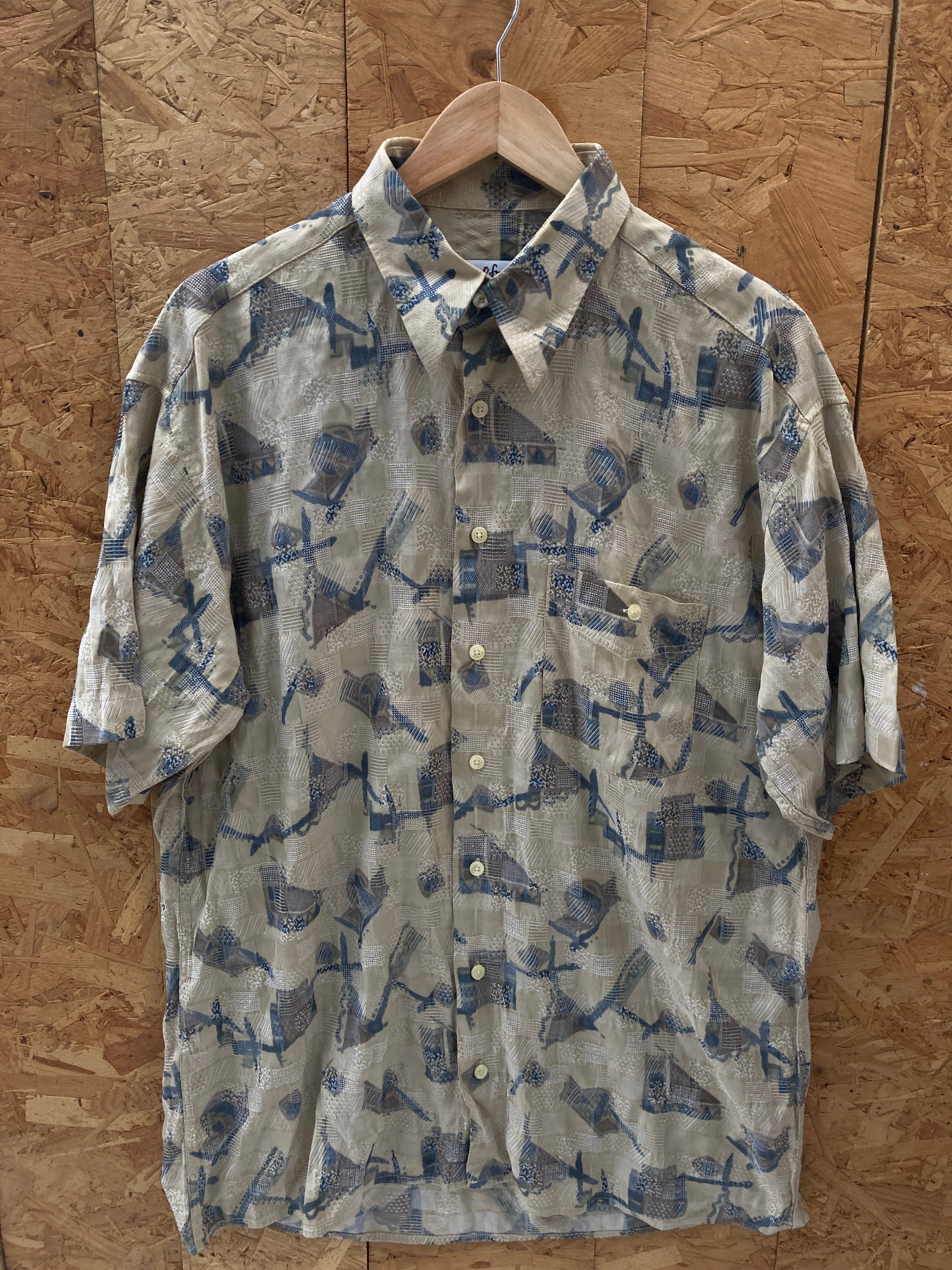 Vintage 90s Paul R Smith beige abstract pattern short sleeve shirt size large