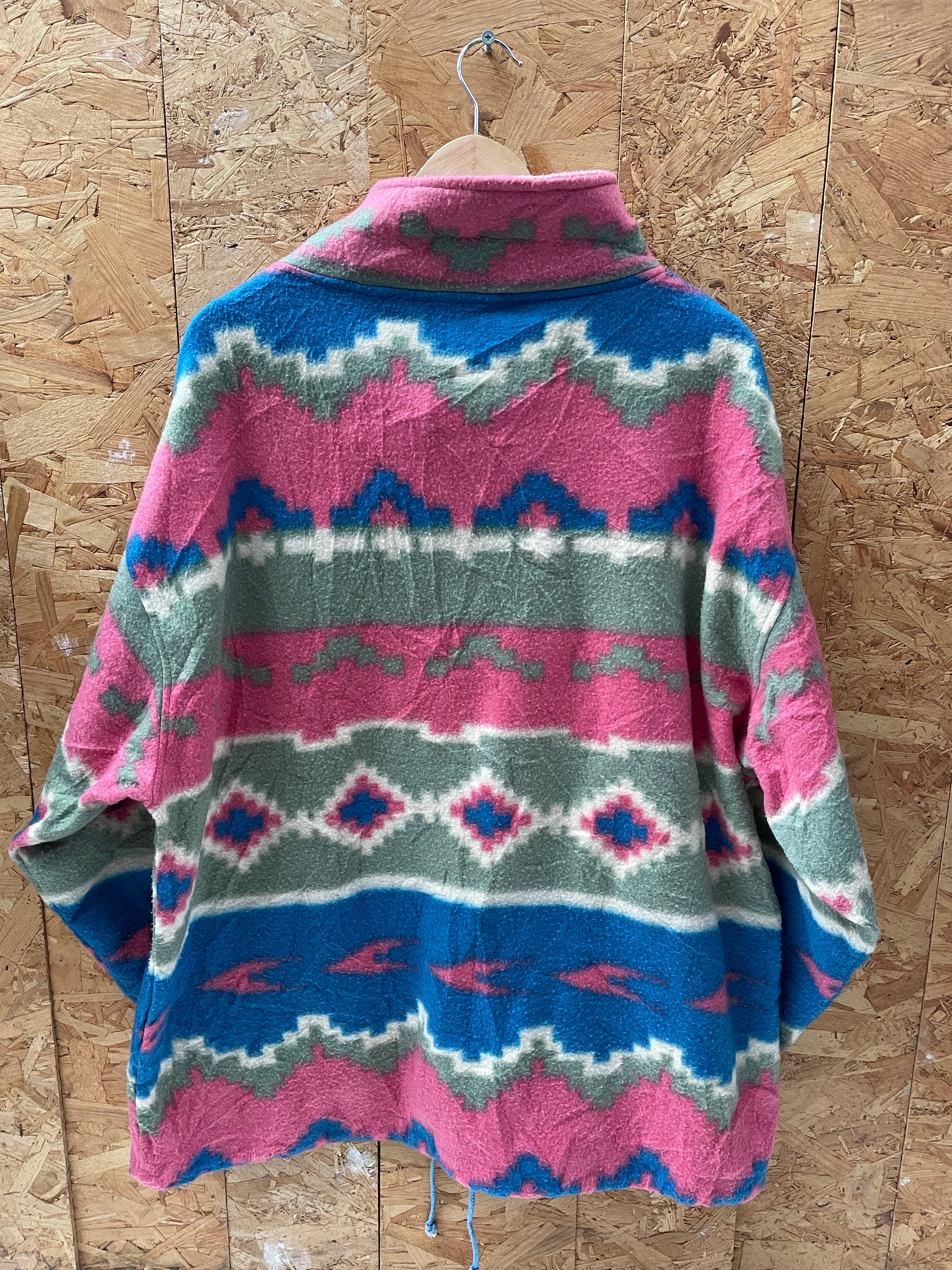 Vintage 90s pink green aztec pattern crazy fleece quarter zip size XXL by Ansons