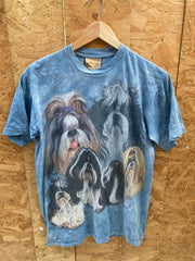Vintage 90s The Mountain Yorkshire terrier show dogs blue tie dye t-shirt size M
