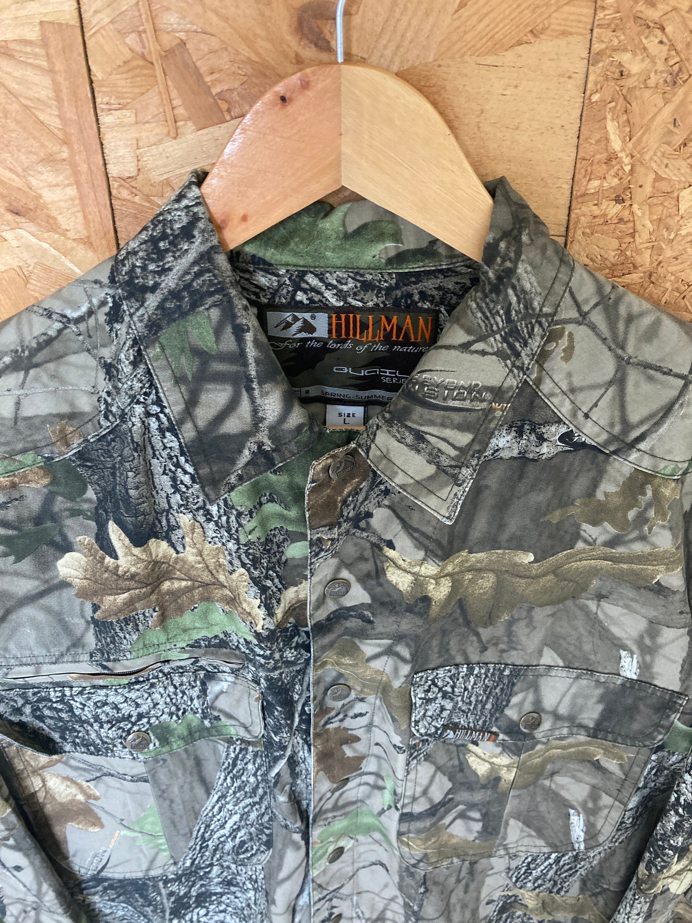 Vintage Y2K Hillman Realtree Mossy Oak style realistic camo beige green brown hunting shirt size lar