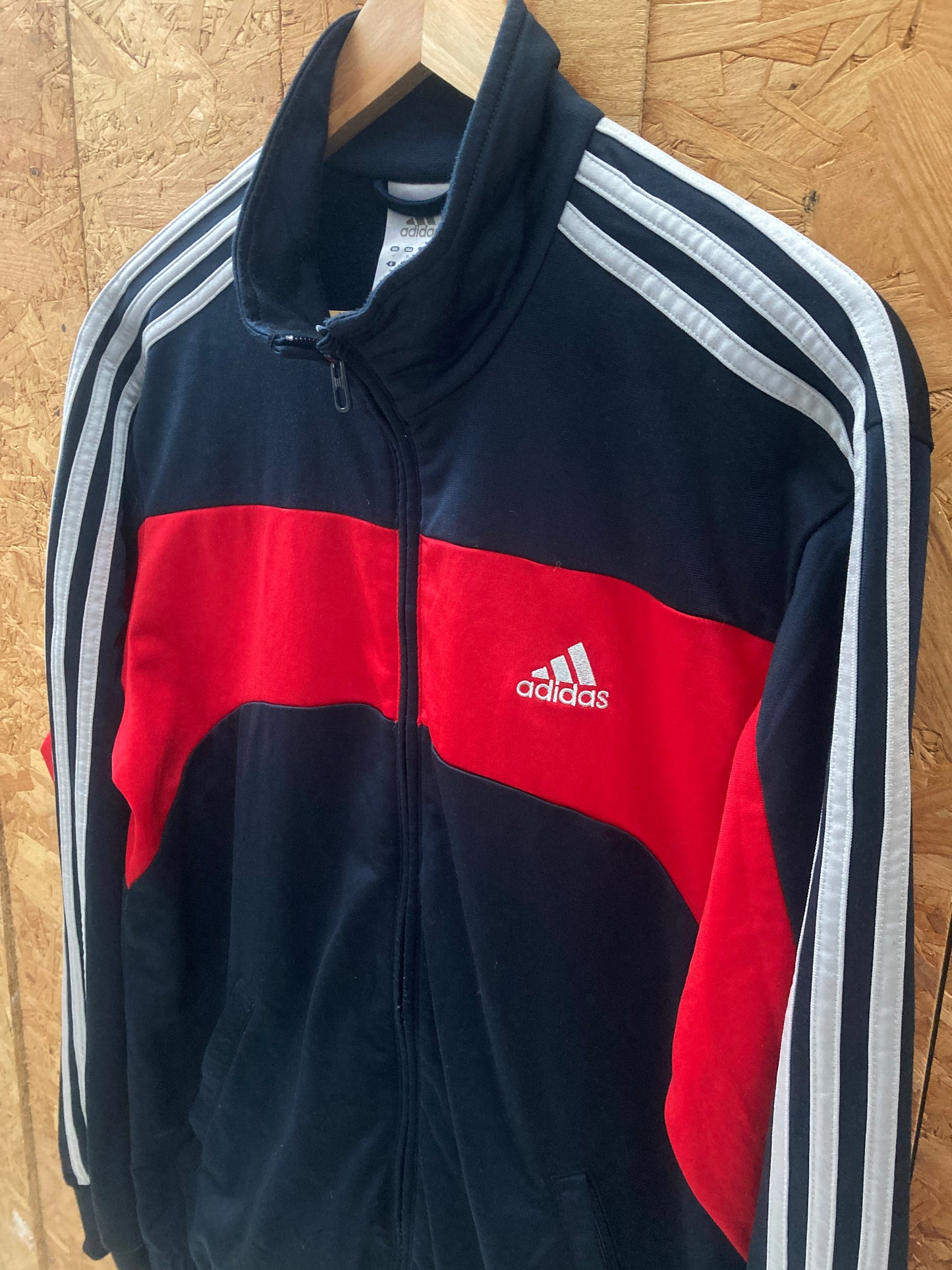 Vintage Y2K navy blue red grey stripes track zip jacket size medium by Adidas