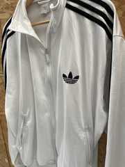 Adidas Track Jacket White Black Trefoil Logo Full Zip Retro Mens XL