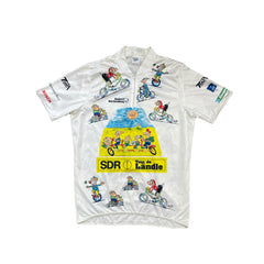 Vintage Tiga Sport Cycling Jersey XL White Cartoon Bikes Retro Tour de Ländle