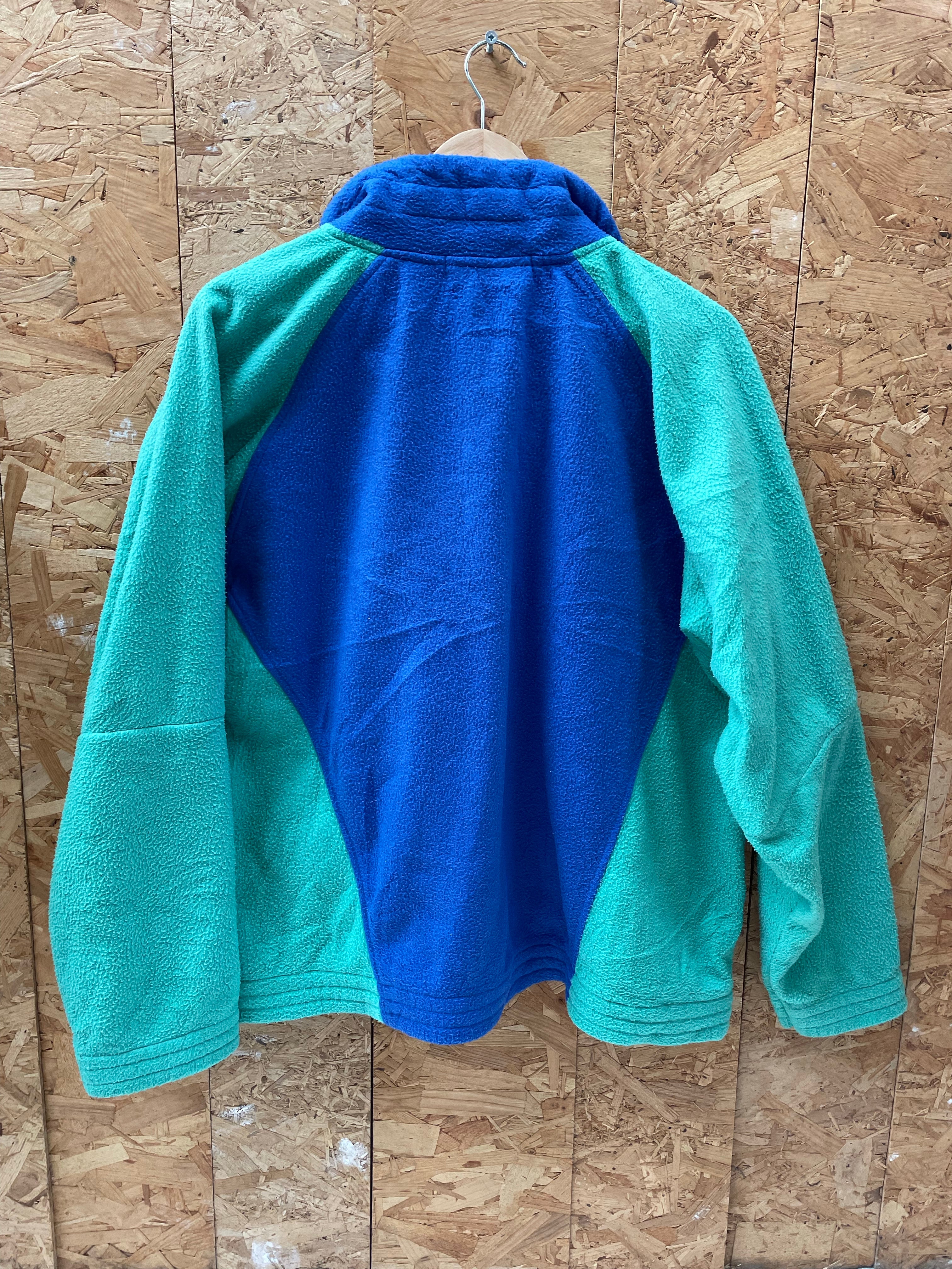 Vintage 80s purple blue turquoise block panel fleece jacket size medium