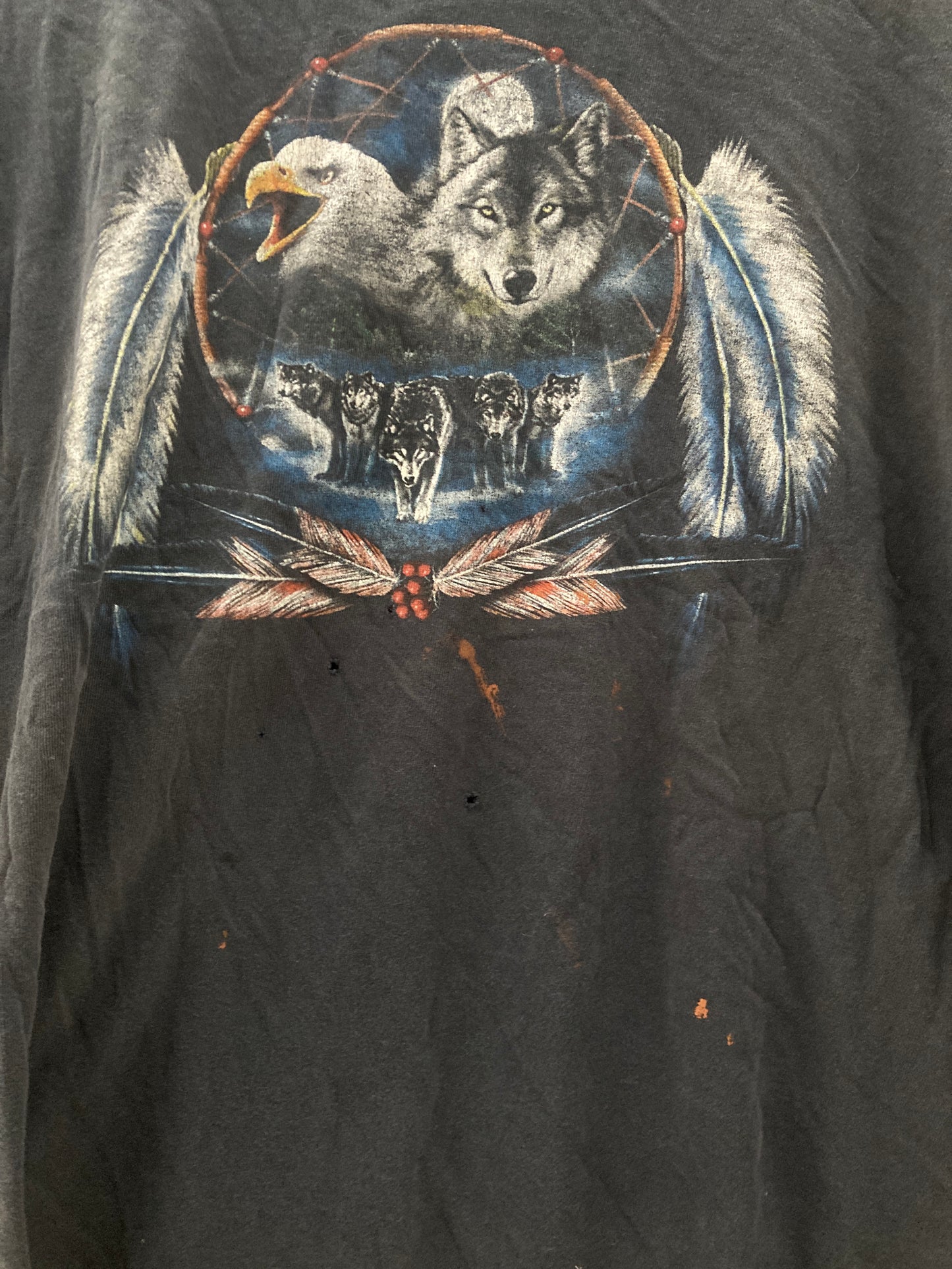 Vintage 90s wolf black faded grungy distressed souvenir t-shirt size XXL