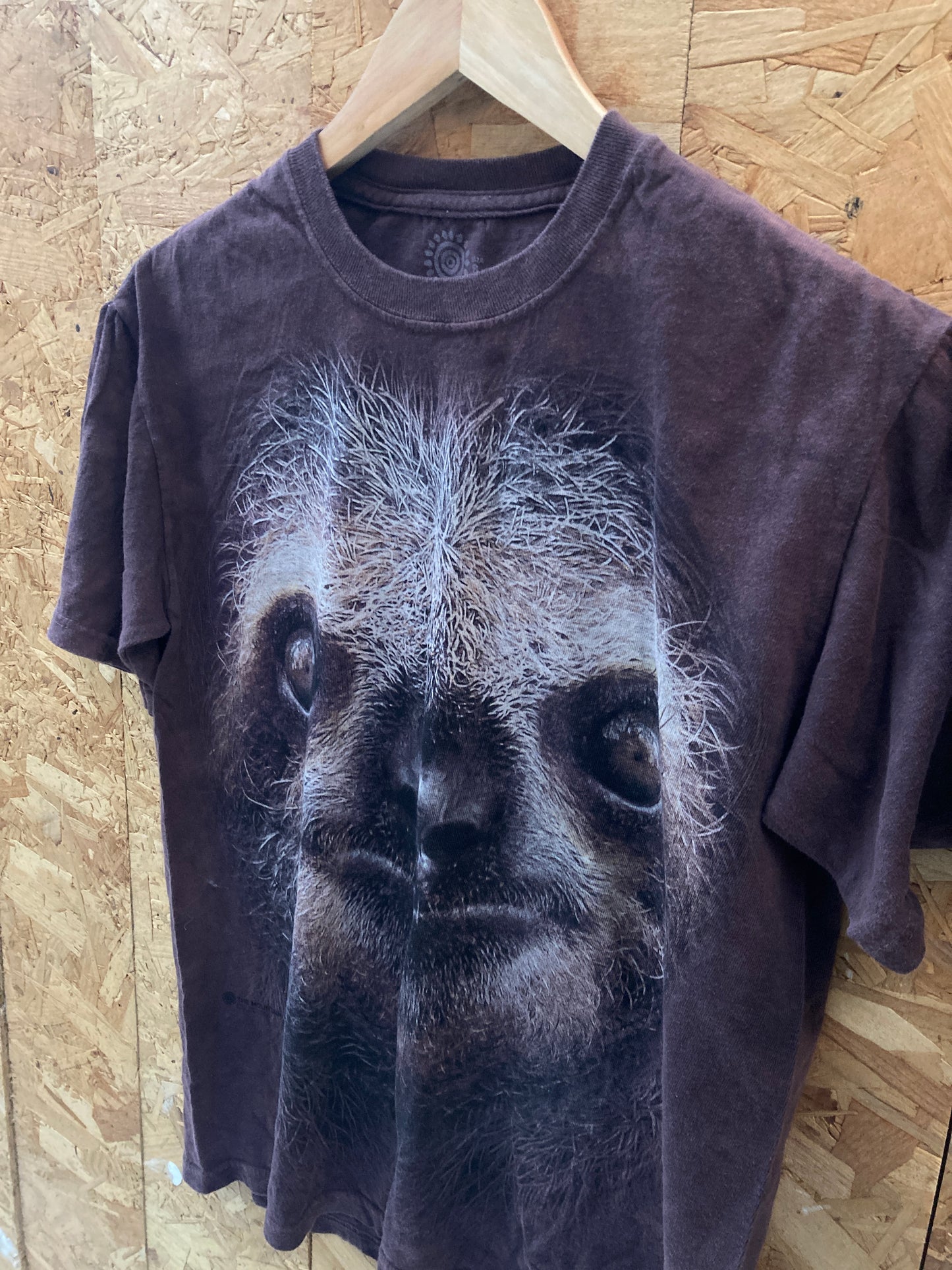 Vintage 90s The Mountain USA brown tie dye cute sloth face t-shirt size small