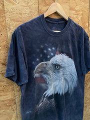 Vintage 90s grey black tie dye American flag eagle grungy t-shirt size medium