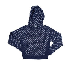 Champion Reverse Weave All-Over Logo Hoodie Sweatshirt Men's Medium Navy Blue