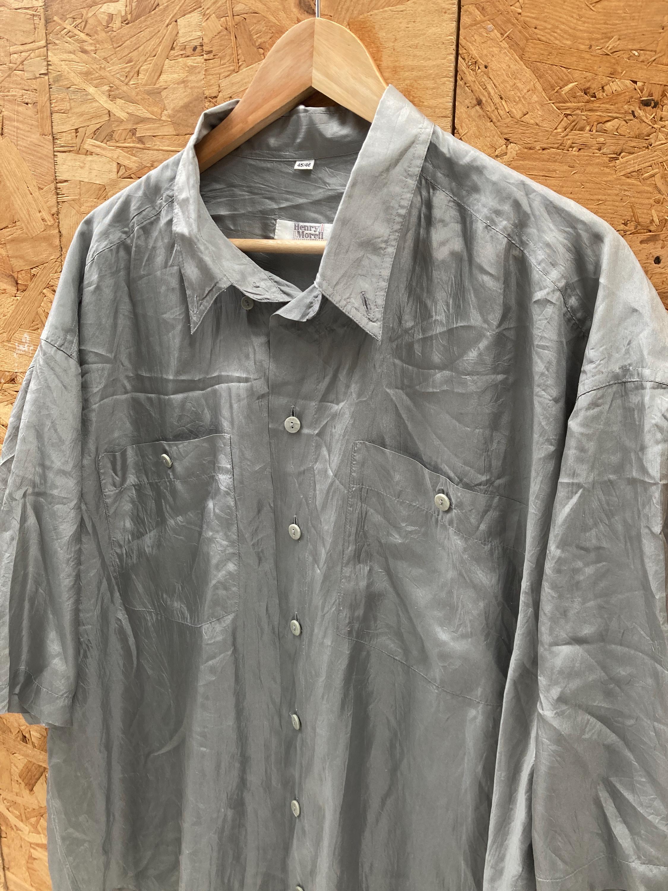 Vintage 90s sheer silk grey short sleeve shirt size 45/XXL by Henry Morell