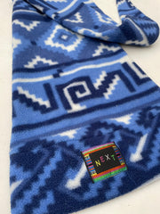 Vintage Next Blue Geometric Crazy Fleece Ski Winter Sport Hat with Pom Pom