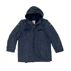 Vintage German Military Parka Jacket L Dark Blue Hooded Fur Lined Workwear